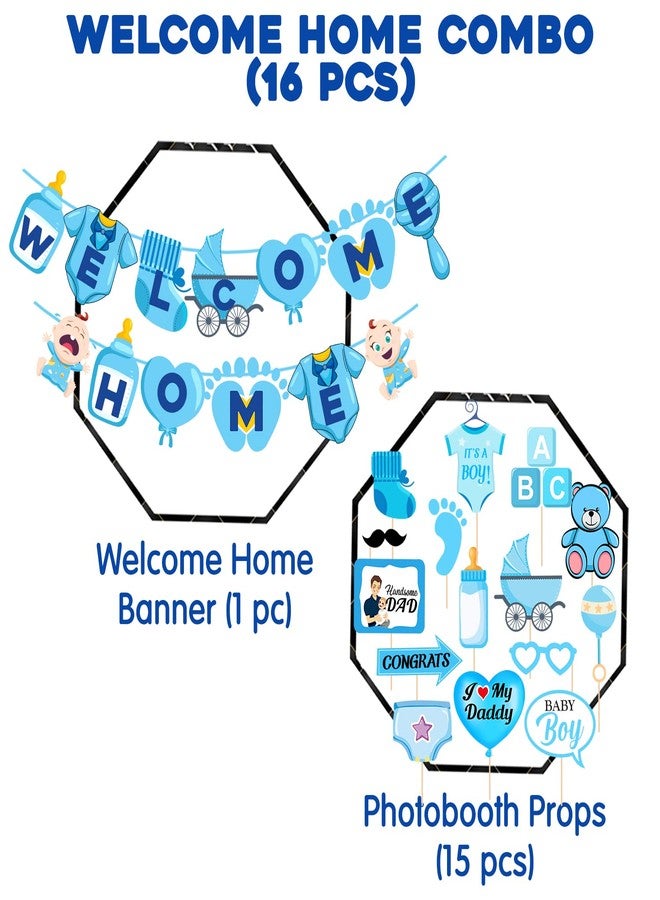 Zyozique Baby Boy Welcome Home Decoration Kit Banner with Photo Booth Props for Baby Shower / Welcome Party / Birthday Party Supplies(Pack of 16) - Image 2